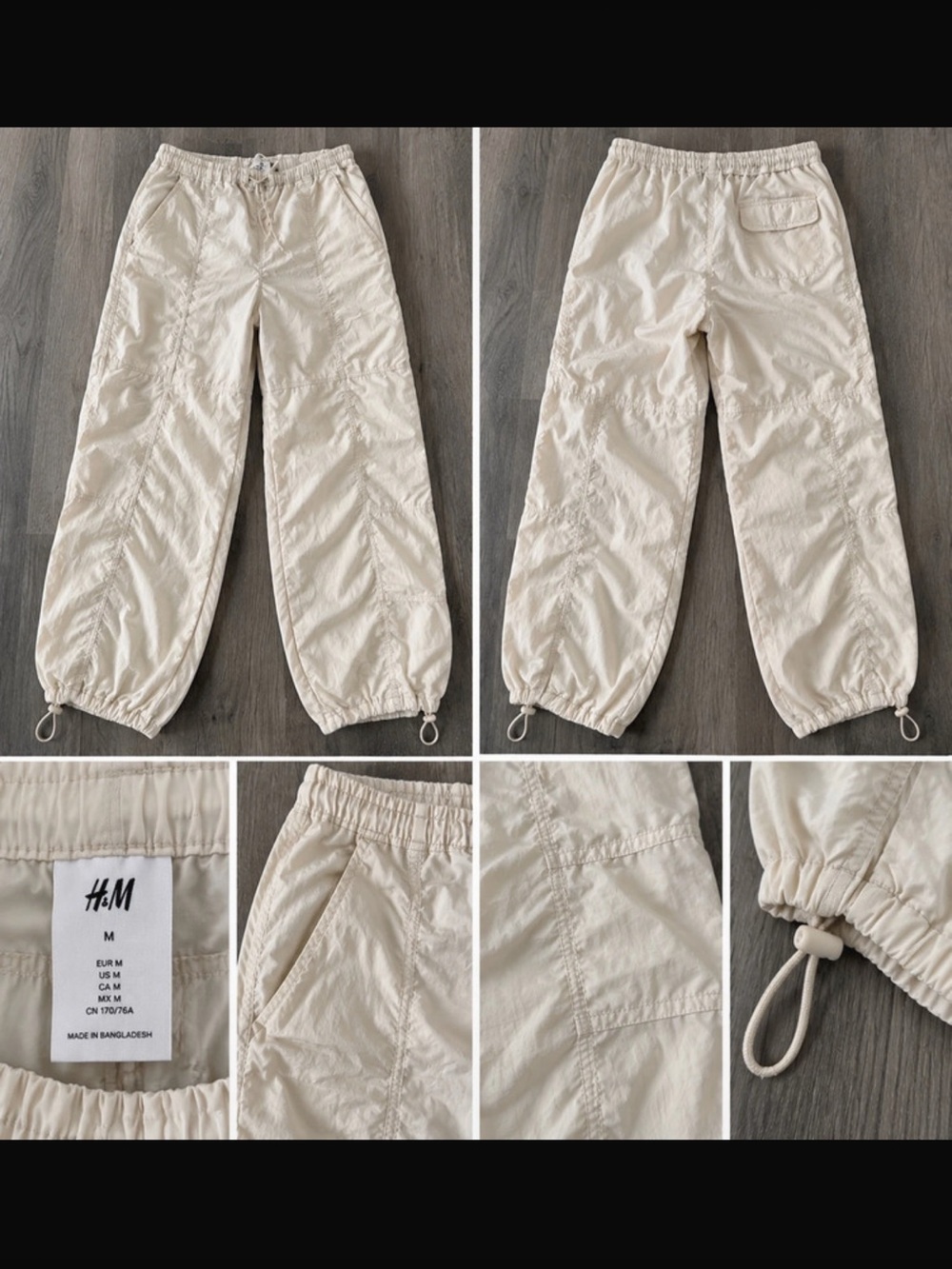 H&M Cream Drawstring Cargo pants
